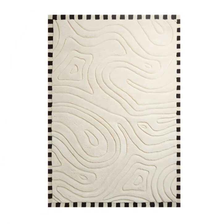 Tapis berbère beige motifs lignes abstraites dessiné à la main PUXU