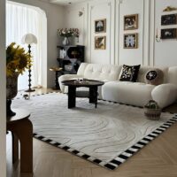 Tapis berbère beige motifs lignes abstraites dessiné à la main PUXU