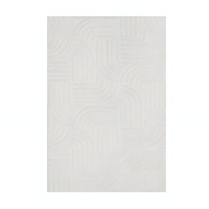 Tapis blanc cassé en laine bohème pour salon et séjour PUXU