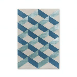 Tapis bleu et beige motifs géométriques en perspective PUXU
