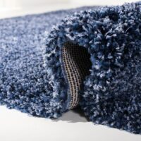 Tapis carré bleu poils longs shaggy FAMILLY RUG