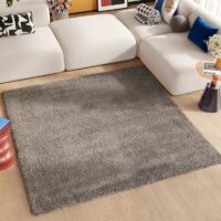 Tapis carré gris marron taupe poils longs shaggy FAMILLY RUG