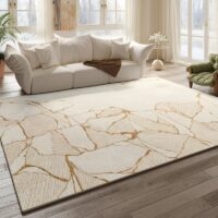 Tapis chambre beige motifs marrons abstraits KELIA