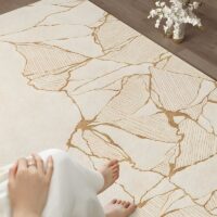 Tapis chambre beige motifs marrons abstraits KELIA