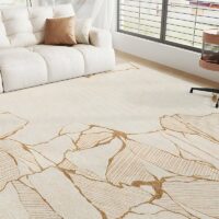 Tapis chambre beige motifs marrons abstraits KELIA