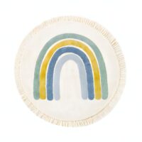 Tapis chambre enfant rond avec arc-en-ciel bleu et froufous KELLY