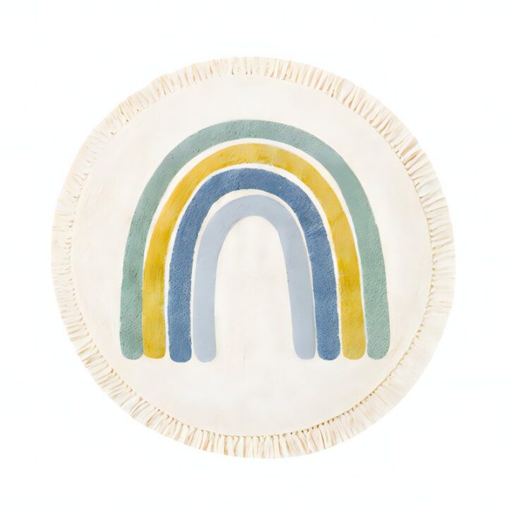 Tapis chambre enfant rond avec arc-en-ciel bleu et froufous KELLY
