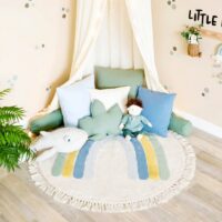 Tapis chambre enfant rond avec arc-en-ciel bleu et froufous KELLY