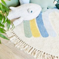 Tapis chambre enfant rond avec arc-en-ciel bleu et froufous KELLY