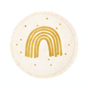 Tapis chambre enfant rond avec arc-en-ciel jaune et froufous KELLY
