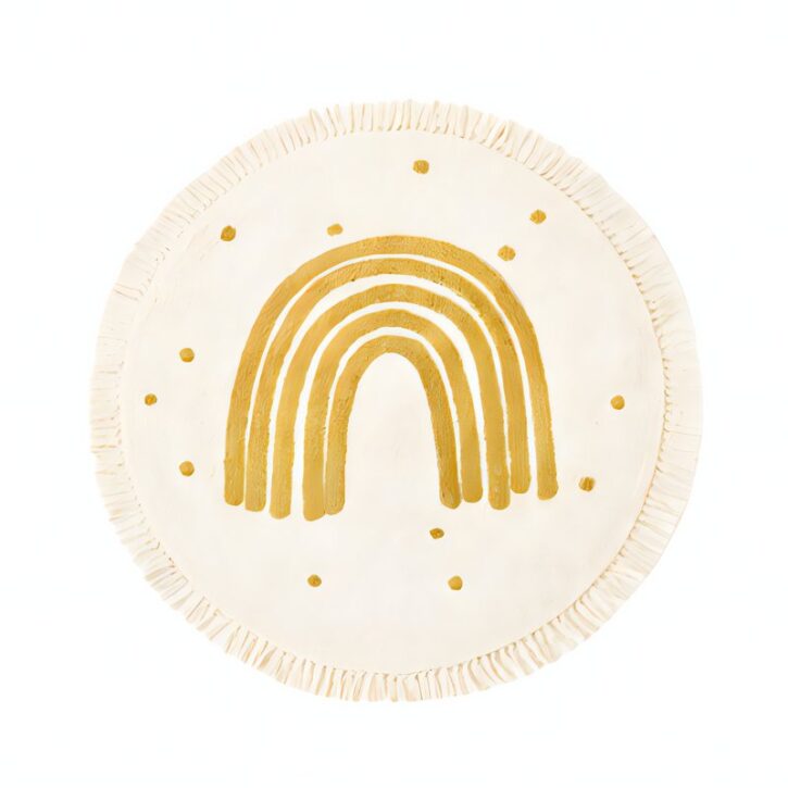 Tapis chambre enfant rond avec arc-en-ciel jaune et froufous KELLY
