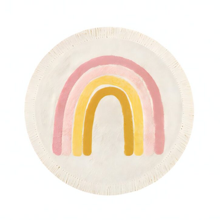Tapis chambre enfant rond avec arc-en-ciel rose et froufous KELLY