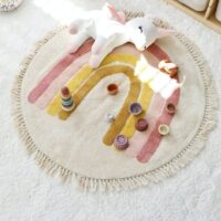 Tapis chambre enfant rond avec arc-en-ciel rose et froufous KELLY