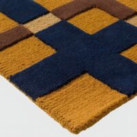 Tapis chambre et salon motifs géométriques jaunes bleus et marrons PUXU
