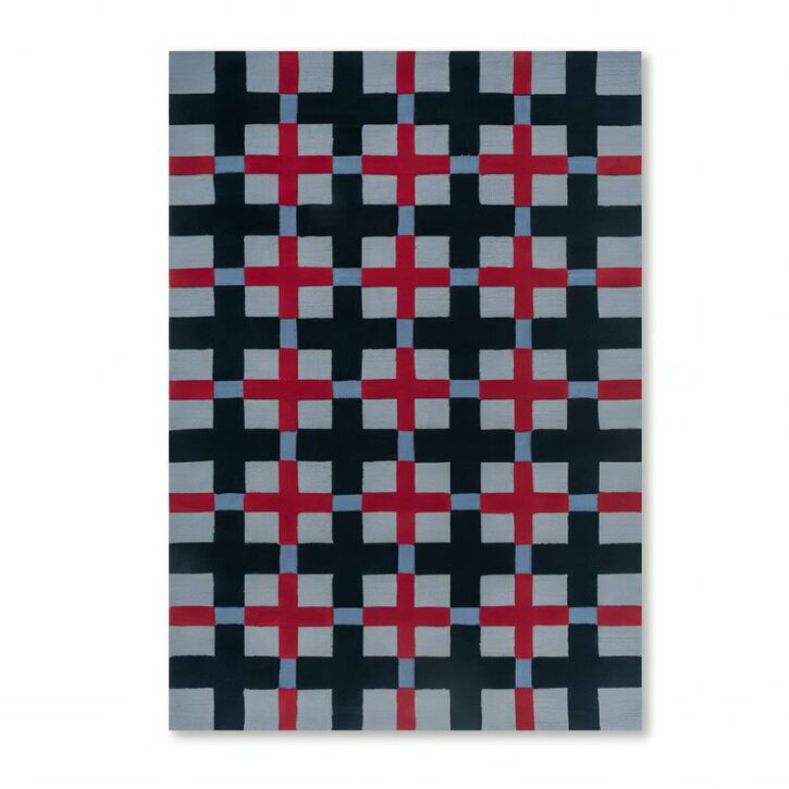 Tapis chambre et salon motifs géométriques rouge gris et noir PUXU