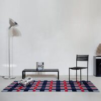 Tapis chambre et salon motifs géométriques rouge gris et noir PUXU