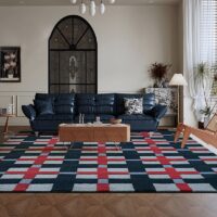 Tapis chambre et salon motifs géométriques rouge gris et noir PUXU
