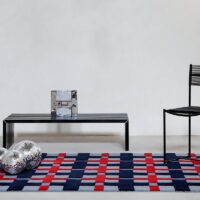 Tapis chambre et salon motifs géométriques rouge gris et noir PUXU