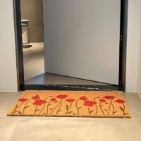 Tapis coco naturel Indien pour entrée essuyer pieds coquelicot