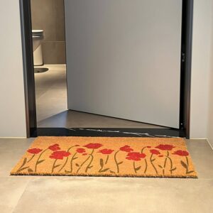 Tapis coco naturel Indien pour entrée essuyer pieds coquelicot
