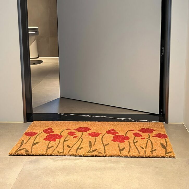 Tapis coco naturel Indien pour entrée essuyer pieds coquelicot