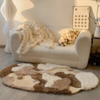Tapis de chambre et salon shaggy marron et beige couches superposées BIONCA