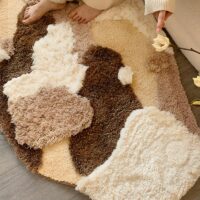 Tapis de chambre et salon shaggy marron et beige couches superposées BIONCA