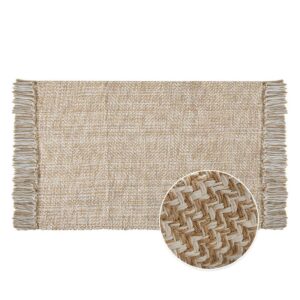 Tapis de couloir en fibre tressée à pompons beige et blanc SLOWLIFE