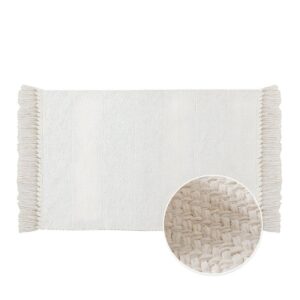 Tapis de couloir en fibre tressée à pompons blanc cassé SLOWLIFE