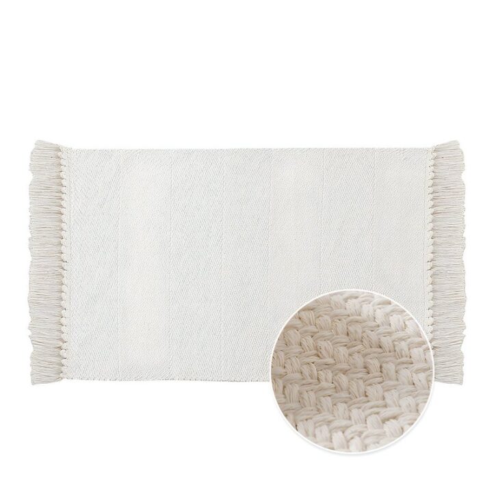 Tapis de couloir en fibre tressée à pompons blanc cassé SLOWLIFE