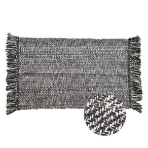 Tapis de couloir en fibre tressée à pompons gris et blanc SLOWLIFE