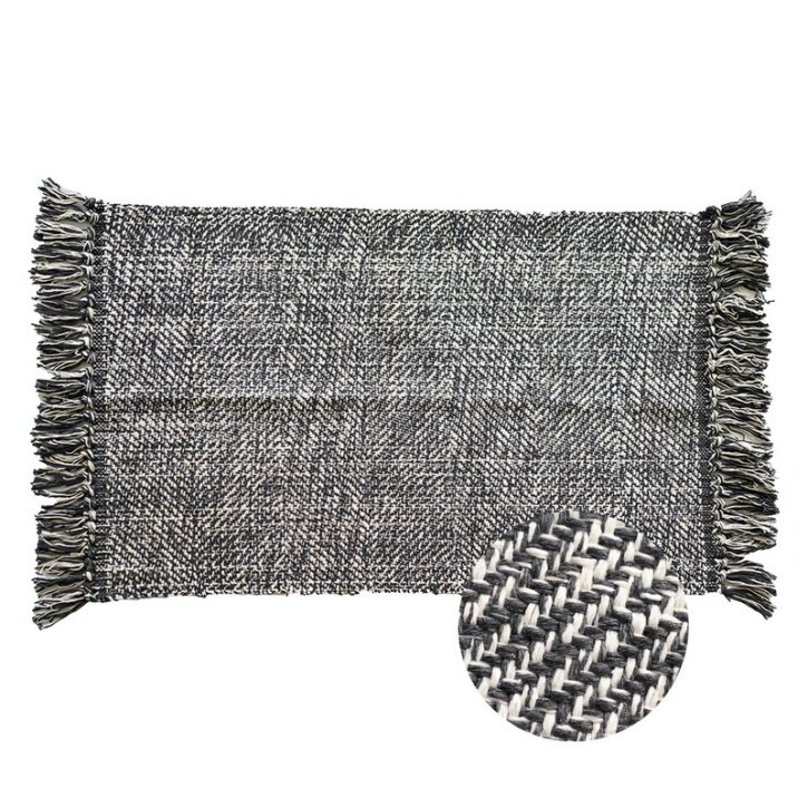 Tapis de couloir en fibre tressée à pompons gris et blanc SLOWLIFE