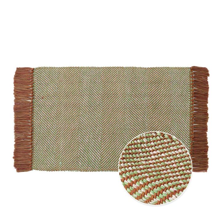 Tapis de couloir en fibre tressée à pompons vert et orange SLOWLIFE