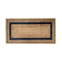 Tapis de couloir jonc de mer et jute rectangulaire avec lignes bleues ETNA