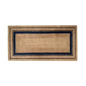 Tapis de couloir jonc de mer et jute rectangulaire avec lignes bleues ETNA