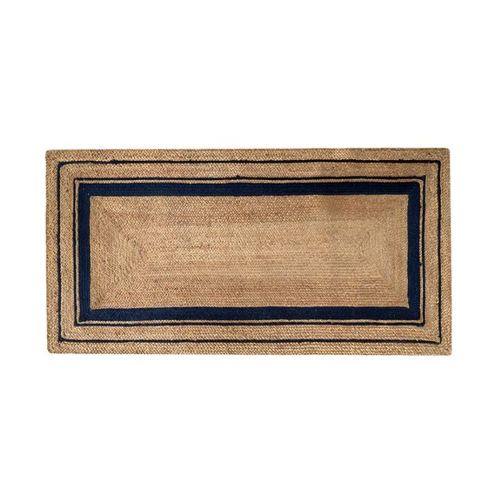 Tapis de couloir jonc de mer et jute rectangulaire avec lignes bleues ETNA