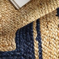Tapis de couloir jonc de mer et jute rectangulaire avec lignes bleues ETNA