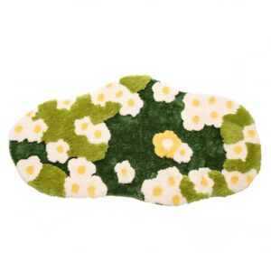Tapis de fleurs vertes et blanches descente de lit BIONCA