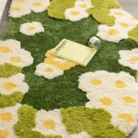 Tapis de fleurs vertes et blanches descente de lit BIONCA