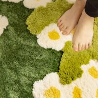 Tapis de fleurs vertes et blanches descente de lit BIONCA