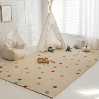Tapis de jeux pour enfant en laine beige avec points de couleur BASIL