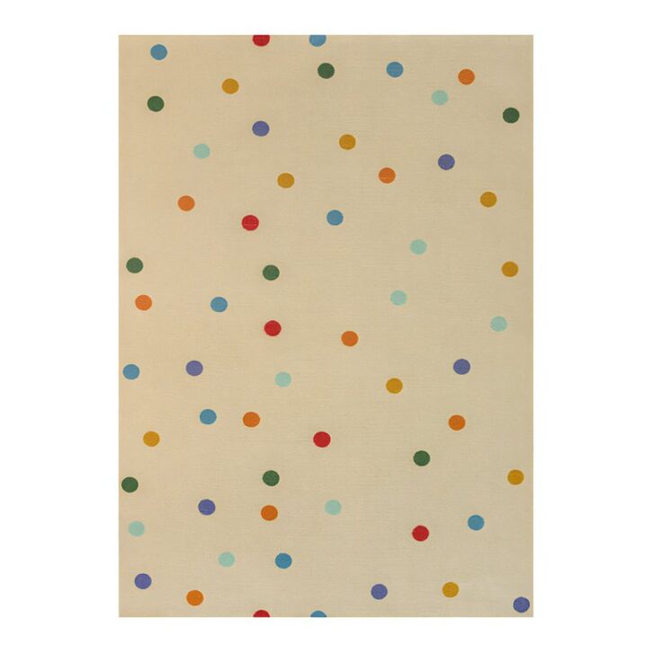 Tapis de jeux pour enfant en laine beige avec points de couleur BASIL
