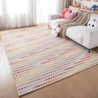 Tapis de jeux pour enfant en laine beige avec traits de couleur BASIL