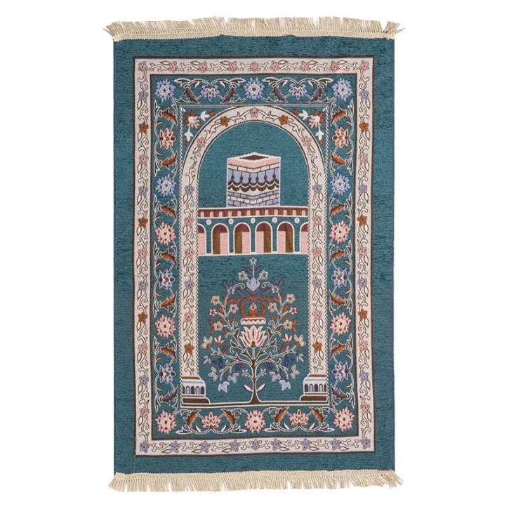 Tapis de prière musulman polyvalent tissé avec motifs religieux