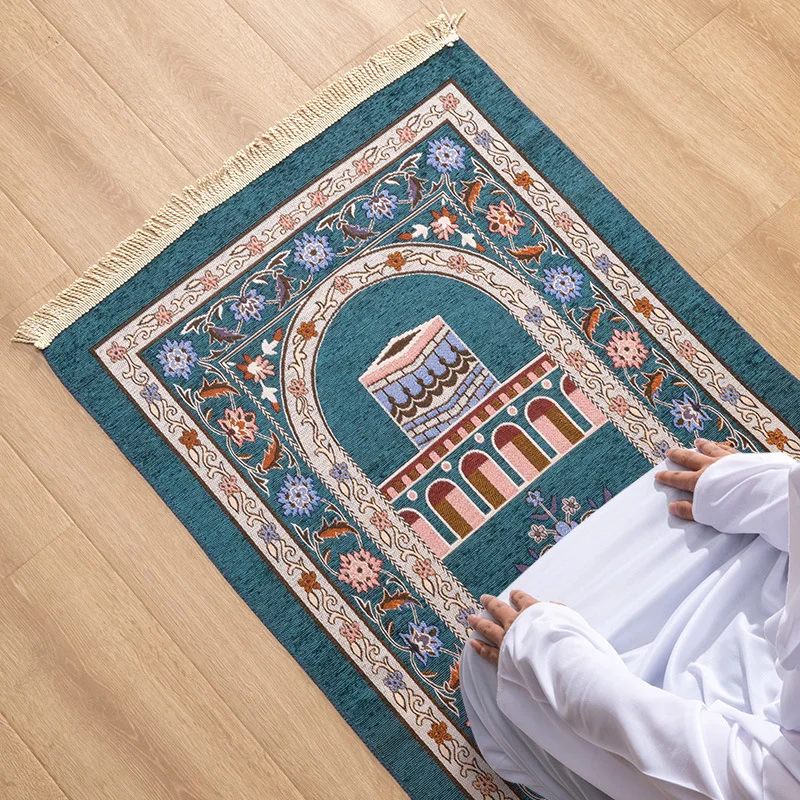 Tapis de prière musulman polyvalent tissé avec motifs religieux