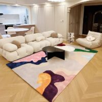 Tapis de salon rectangulaire motifs abstraits couleurs nobles MUSE