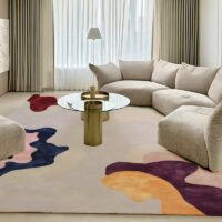 Tapis de salon rectangulaire motifs abstraits couleurs nobles MUSE