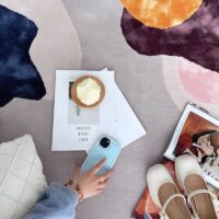 Tapis de salon rond motifs abstraits couleurs nobles MUSE