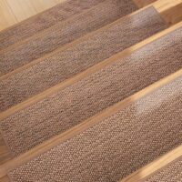 Tapis d'escalier effet lin japonais marron clair auto-adhésif
