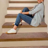 Tapis d'escalier effet lin japonais marron clair auto-adhésif